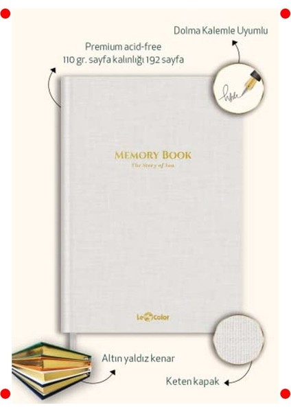 Keten Kapaklı Anı Defteri, Altın Kenarlı (Beyaz) fiyatları