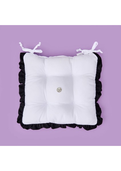 Soft Nora Sandalye Minderi - Beyaz / Siyah - 40X40 cm