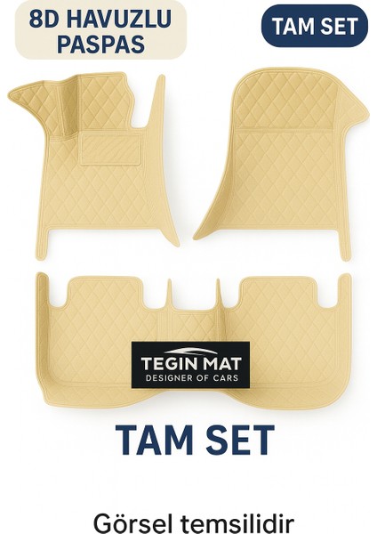 Peugeot 208 2012-2019 Arası 8d Araca Özel Havuzlu Suni Deri Paspas Bej (Tam Kaplama, 11 Mm, Kokusuz)