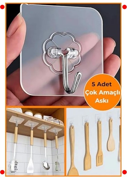 5'li Şeffaf Güçlü Yapışkan Duvar Askısı Kanca Seti fiyatları