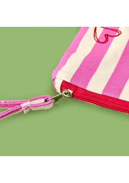 Çizgili Kalp Detaylı Kozmetik Çantası - Pembe / Bej - 16X25 cm fiyatları