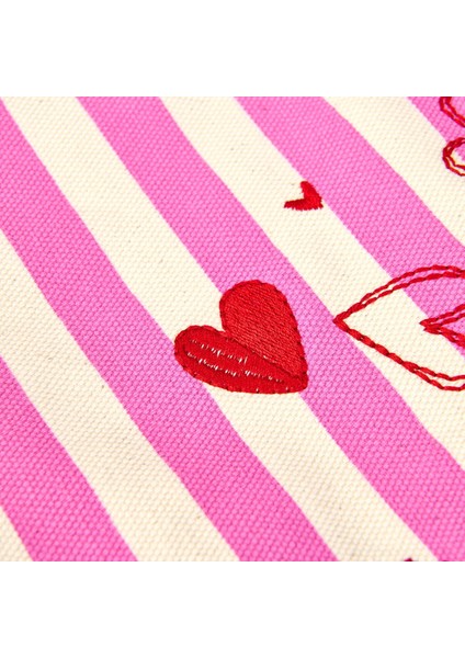 Çizgili Kalp Detaylı Kozmetik Çantası - Pembe / Bej - 16X25 cm modelleri