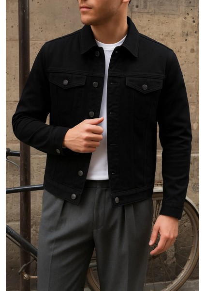 Erkek Trend Comfort Günlük Slim Fit Siyah Kot Ceket fiyatları