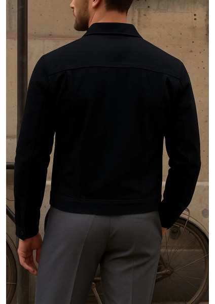 Erkek Trend Comfort Günlük Slim Fit Siyah Kot Ceket
