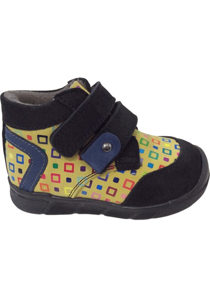 1001 Ridente Siyah Sarı Baskı Bebe Erkek Çocuk Bot % 100 Deri Cırtlı