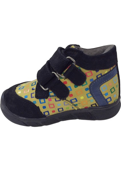 1001 Ridente Siyah Sarı Baskı Bebe Erkek Çocuk Bot % 100 Deri Cırtlı modelleri