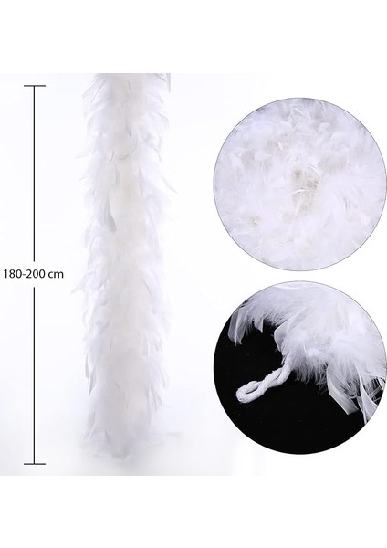 Beyaz Renk Kabarık Kalın Otriş Boa Tüy 6 cm Genişlik 180-200 cm Uzunluk