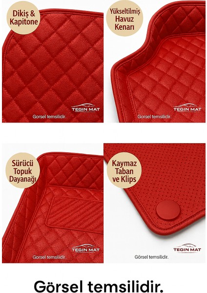 Ford Transit Custom 2022 Sonrası 8d Araca Özel Havuzlu Suni Deri Paspas Kırmızı (Tam Kaplama, 11 Mm, Kokusuz) indirimleri