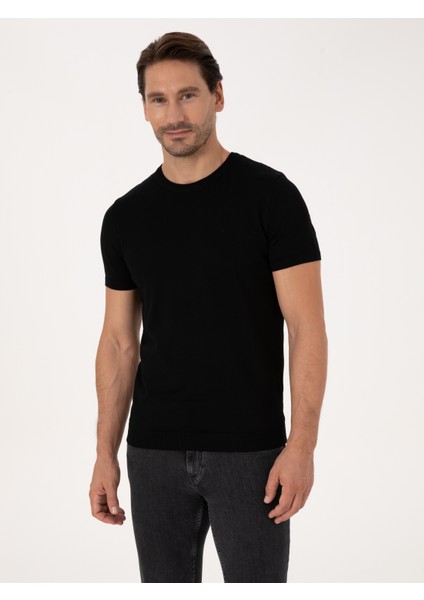 Erkek Siyah Slim Fit Bisiklet Yaka Triko T-Shirt 50309840-VR046