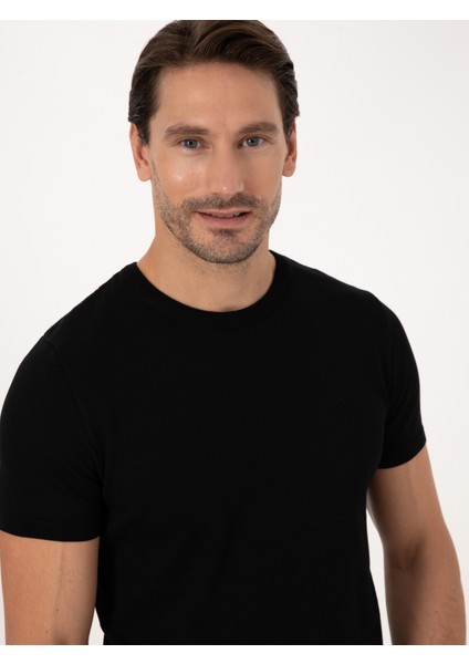 Erkek Siyah Slim Fit Bisiklet Yaka Triko T-Shirt 50309840-VR046