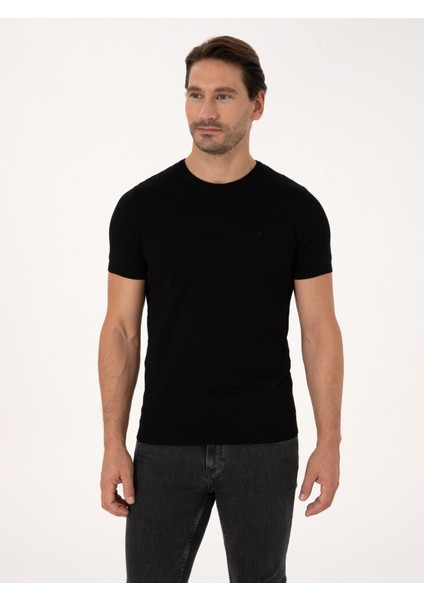 Erkek Siyah Slim Fit Bisiklet Yaka Triko T-Shirt 50309840-VR046