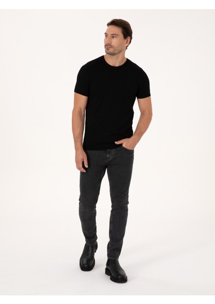 Erkek Siyah Slim Fit Bisiklet Yaka Triko T-Shirt 50309840-VR046