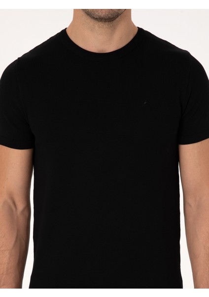 Erkek Siyah Slim Fit Bisiklet Yaka Triko T-Shirt 50309840-VR046