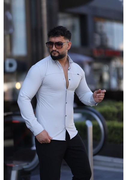 Slim Fit Uzun Kollu Klasik Yaka Düğmeli Gömlek - Şık & Günlük Kombin