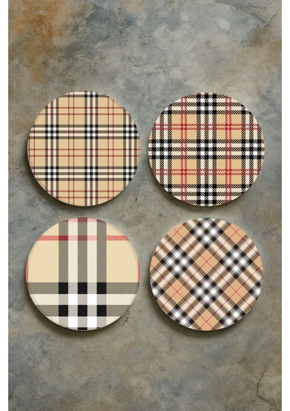 Ev Dekor Oval Pleksi Bardak Altlığı Temalı Desenli 4'lü Set Burberrr