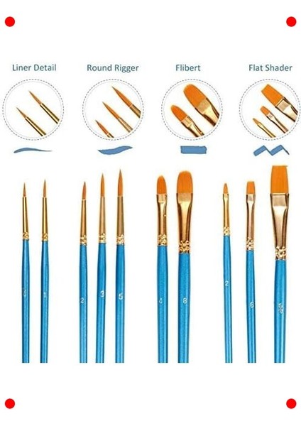 Sanatçı Fırçası Seti (10 Adet) Naylon Uçlu Çok Yönlü modelleri