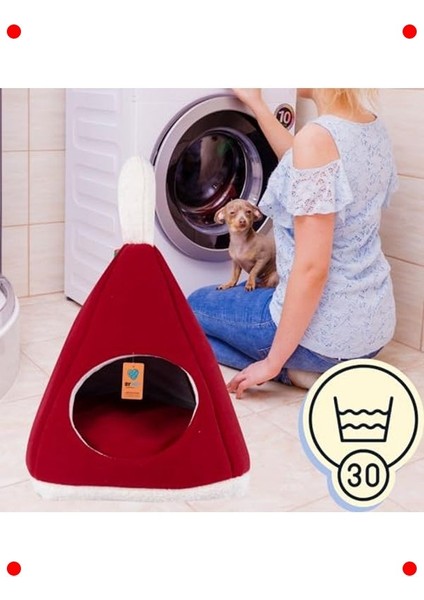 Piramit Şekilli Kedi Yatağı - Rahat ve Şık Kırmızı indirimleri