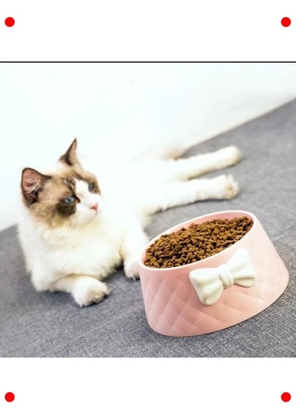 Kedi & Köpek Papyon Desenli Mama ve Su Kabı (Pembe)