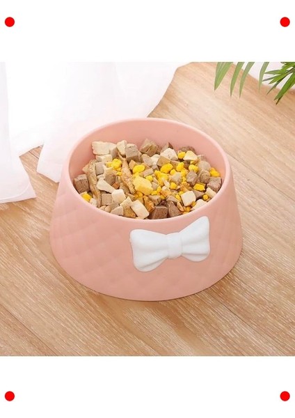 Kedi & Köpek Papyon Desenli Mama ve Su Kabı (Pembe) fırsatları