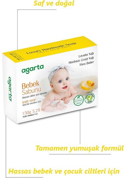 Bebek Sabunu - Doğal Lavanta Yağı Hindistan Cevizi Yağı ve Shea Butter ile Yeni Doğanlar Için Hassas Cilt Sabunu, 150 gr modelleri