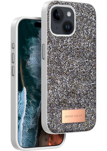 Apple iPhone 15 Uyumlu Parlak Simli Taşlı Premium Kalite Kadın Telefon Kılıfı Kapak