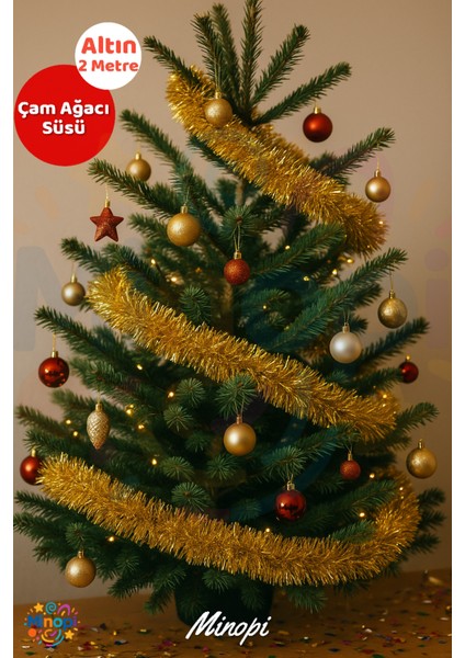Altın Yılbaşı Garland Doğum Günü Simi Çam Ağacı Süsü 200 cm Boyuna Boyuna Asılan Süsleme Sim