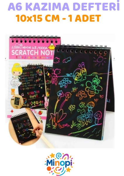 ( 1 Adet ) A6 Sihirli Gökkuşağı Defter 10X15 cm Siyah Kazıma Defteri Sprialli