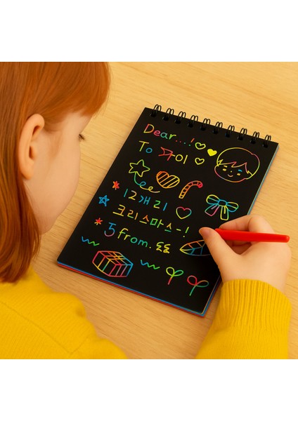 ( 1 Adet ) A6 Sihirli Gökkuşağı Defter 10X15 cm Siyah Kazıma Defteri Sprialli fiyatları