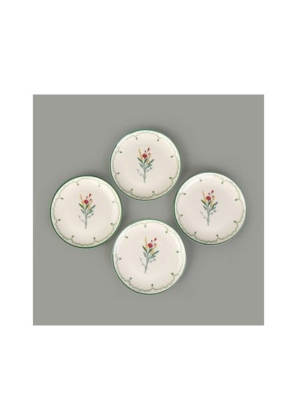 Ebru 4'lü Porselen Tatlı Tabağı Seti - Renkli - 19 cm modelleri