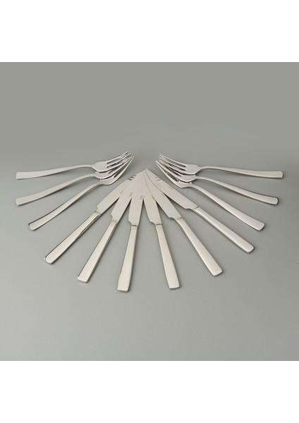 Deniz Sade 12 Parça Steak Çatal Bıçak Takımı - Gümüş