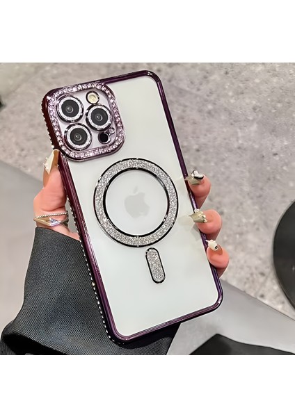 Iphone 15 Pro Uyumlu Şeffaf Taşlı Magsafe Özellikli Kılıf indirimleri