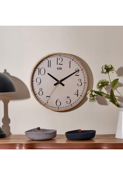 Simplex Ahşap Görünümlü Duvar Saati - Bej - 38 cm