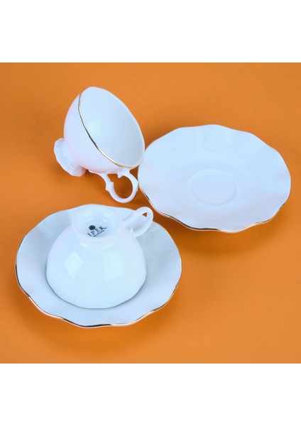 Yaldızlı Bone 12 Parça Kahve Fincan Takımı - Beyaz / Altın fiyatları