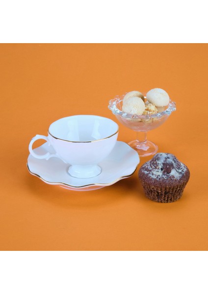 Yaldızlı Bone 12 Parça Kahve Fincan Takımı - Beyaz / Altın modelleri