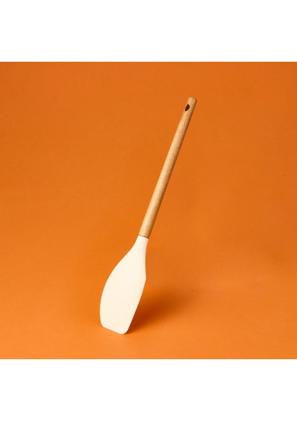 Ahşap Saplı Silikon Spatula - Krem / Kahverengi