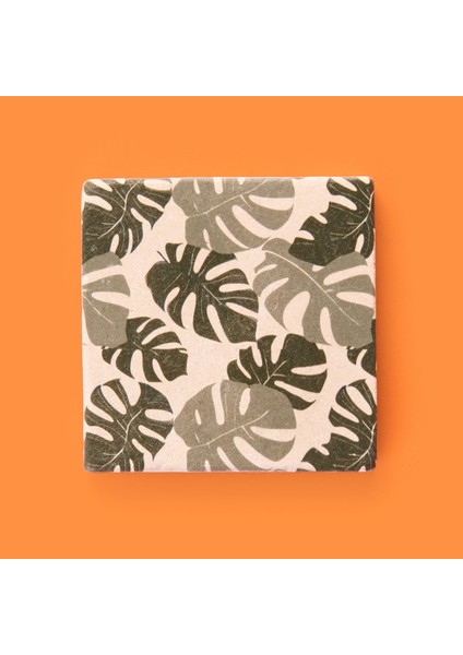 Kitchen Yapraklı Taş Bardak Altlığı - Renkli - 10X10 cm
