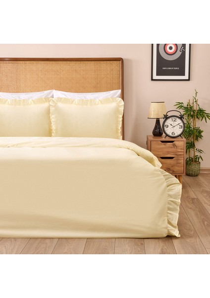 Soft Boho Fırfırlı Çift Kişilik Nevresim Takımı - Bej