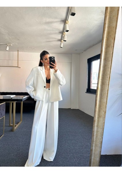 Bol Kesim Standart Beden Tasarım Tek Düğme Detay Muadil Premium Kalite Blazer Ceket Yüksek Bel Tasarım Pantolon Vip Takım indirimleri