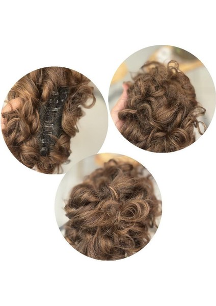 Kahverengi Tak Çıkar Dalgalı Topuz-Kelebek Tokalı-Kadın Takma Topuz