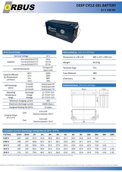 12 Volt 150 Amper Jel Akü - Derin Döngü - 12 V 150 Ah Deep Cycle fiyatları