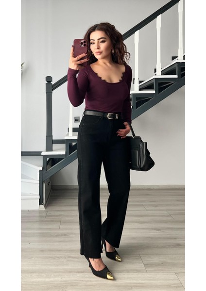 Siyah Kemerli Kesik Paça Premium Jean fırsatları