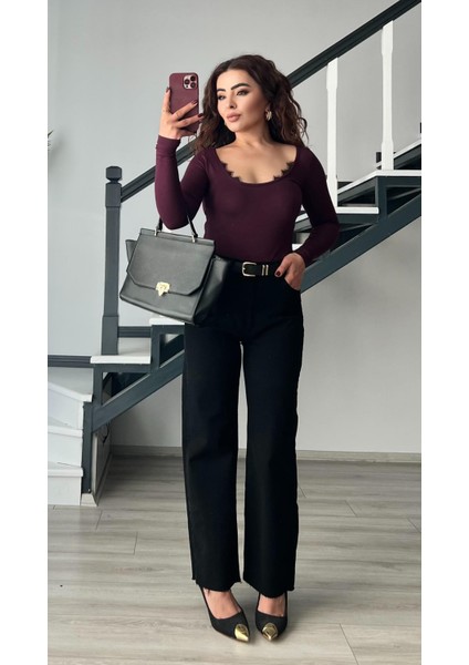 Siyah Kemerli Kesik Paça Premium Jean indirimleri