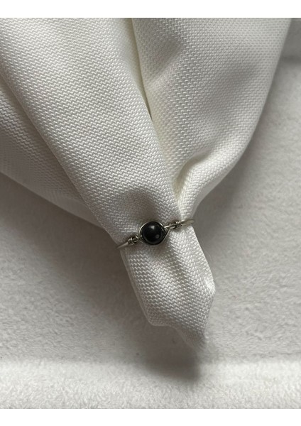 Minimal Şungit Taşı Ayarlanabilir Gümüş Renk Tel Yüzük