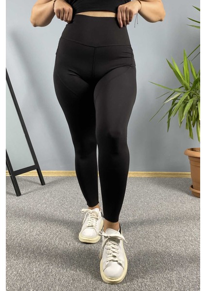 Yüksek Bel Lazer Kesim Siyah Sporcu Taytı