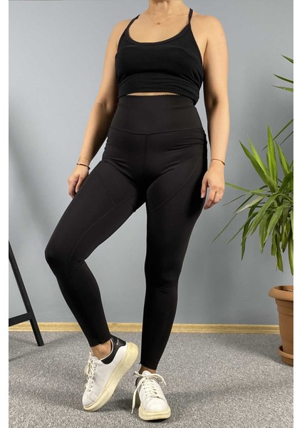 Yüksek Bel Lazer Kesim Siyah Sporcu Taytı fırsatları