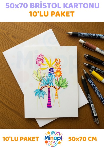 Amerikan Bristol Karton Bristol Kağıdı 50X70 cm - 10'lu Paket Parlak ve Mat Çift Taraflı