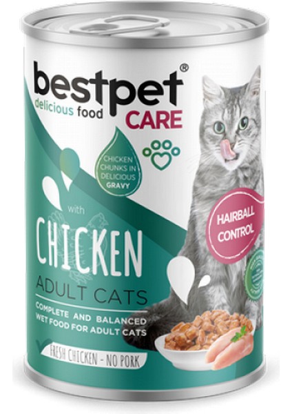 Yzlal Bestpet 400 gr x 12 Adet Yetişkin Kediler Için Tüy Yumağı Kontrolü Sağlayan Tavuk Eti Parçalı ve Soslu Mama
