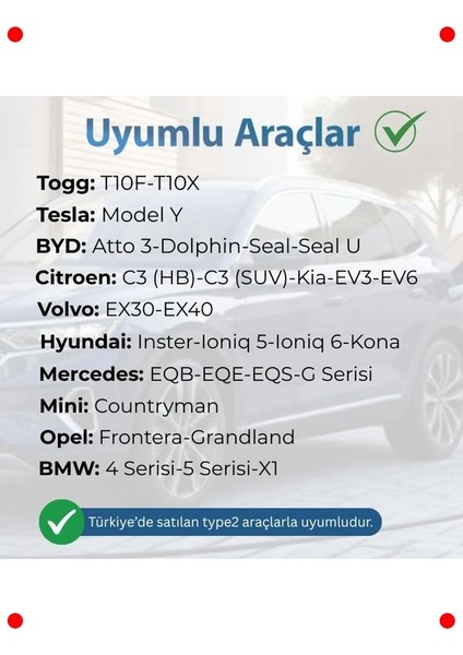 Ev Şarj Kablosu 11KW Tip 2, 5m, Ayarlanabilir Akım indirimleri