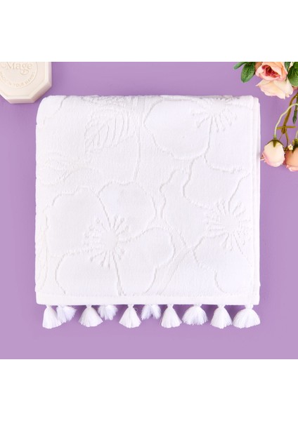 Soft French Cottage Püsküllü Yüz Havlusu - Ekru - 50X90 cm