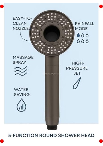 5 Fonksiyonlu Su Tasarruflu Yuvarlak Duş Başlığı fiyatları